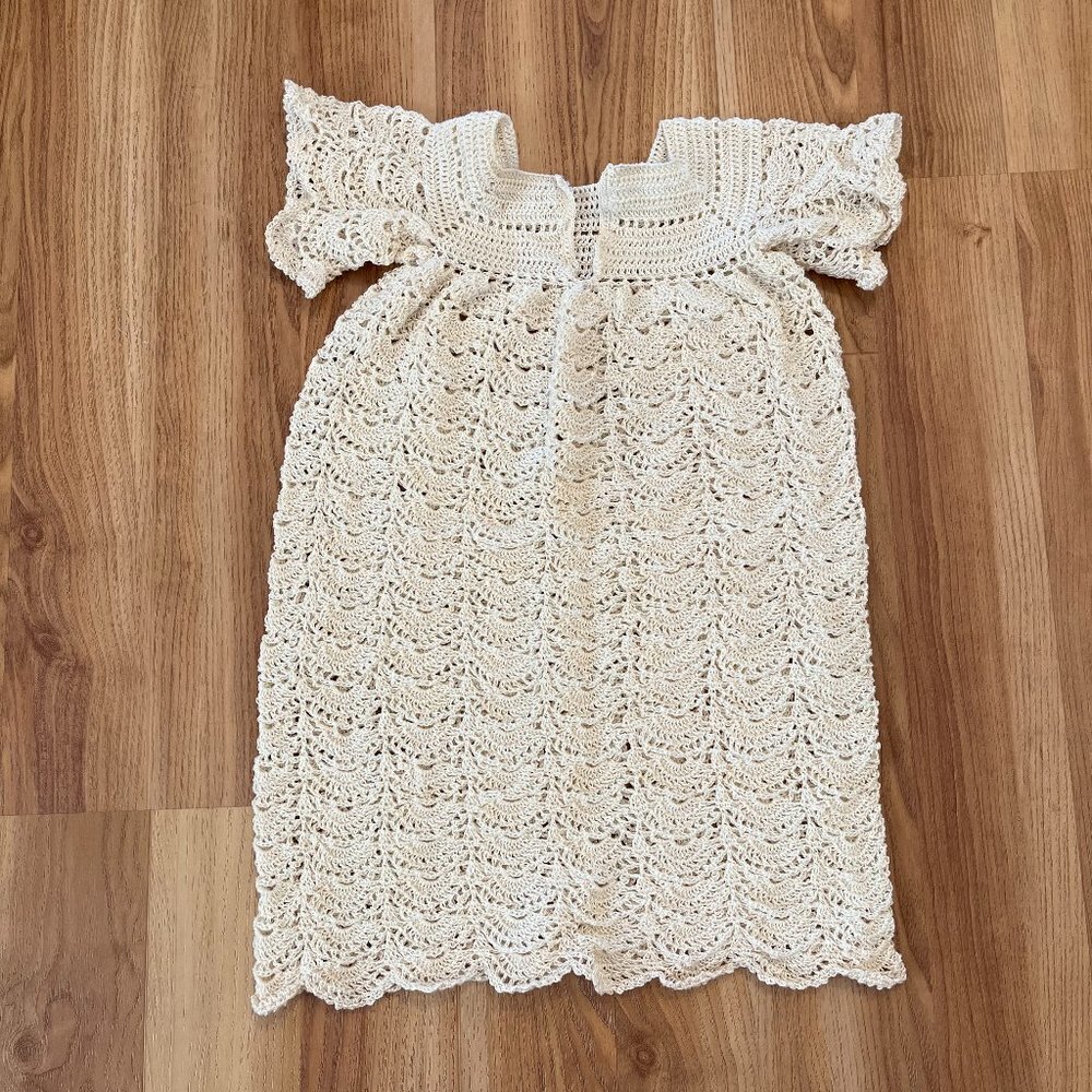 Vintage Handmade Crochet Delicate Feminine Angel Pattern Baby Dress